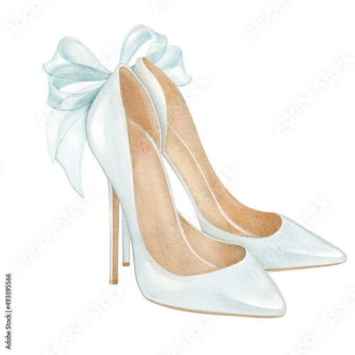 Wedding shoes. Digital illustration in watercolor style.