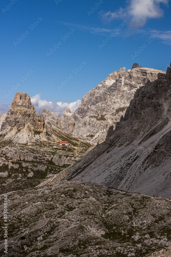 Mountain trail Tre Cime di Lavaredo in Dolomites in Italy