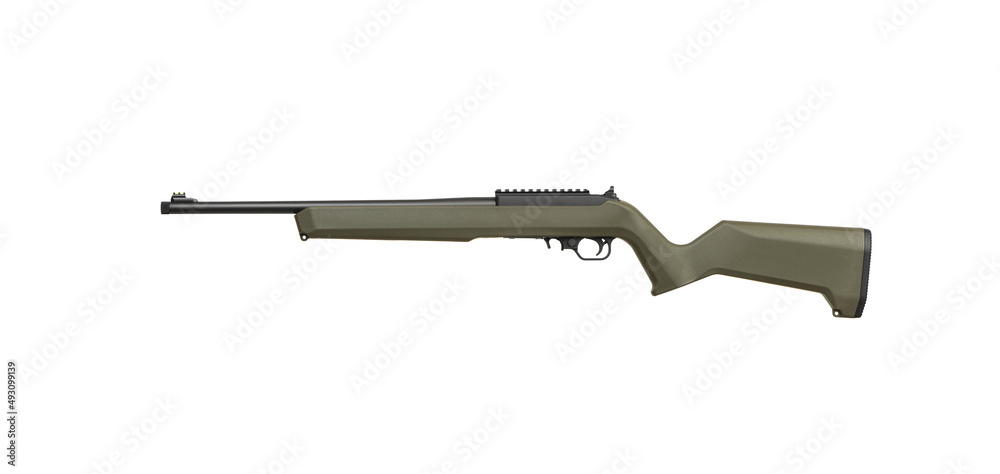 Modern semi-automatic small-caliber .22lr rifle. Sports carabiner .22lr. Isolate on a white back. Modern semi-automatic small-caliber .22lr rifle. Sports carabiner .22lr. Isolate on a white back.
