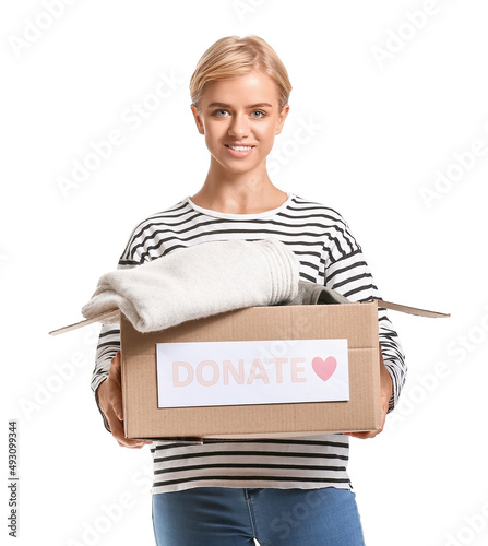 Beautiful woman holding box...