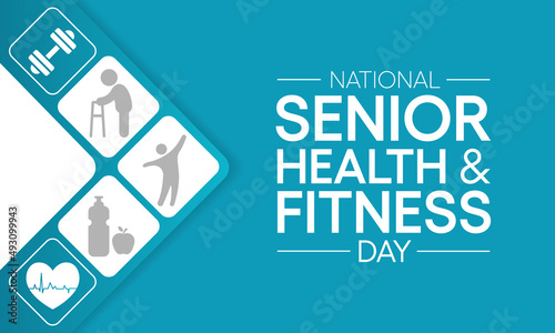 Senior health and fitness day is observed every year on last Wednesday in May. The common goal of this day is to help senior people stay fit and healthy. Vector illustration