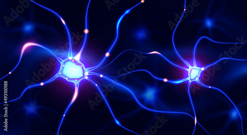 Vector illustration of Interconnected neurons with electrical pulses. Abstract neuron cells with link knots.