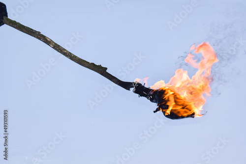 Fire on the wood. Torch