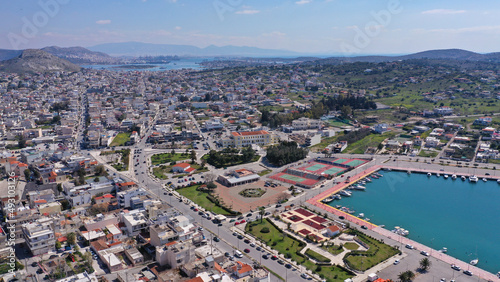 Aerial drone photo of historic main town of Salamina island as seen from above, Saronic gulf, Greece © aerial-drone