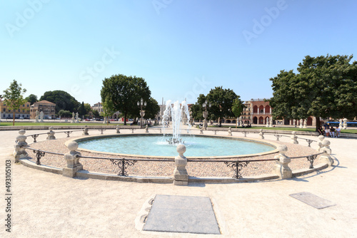 Fountain at the centre of large square Prato della Valle in Padua, Italy