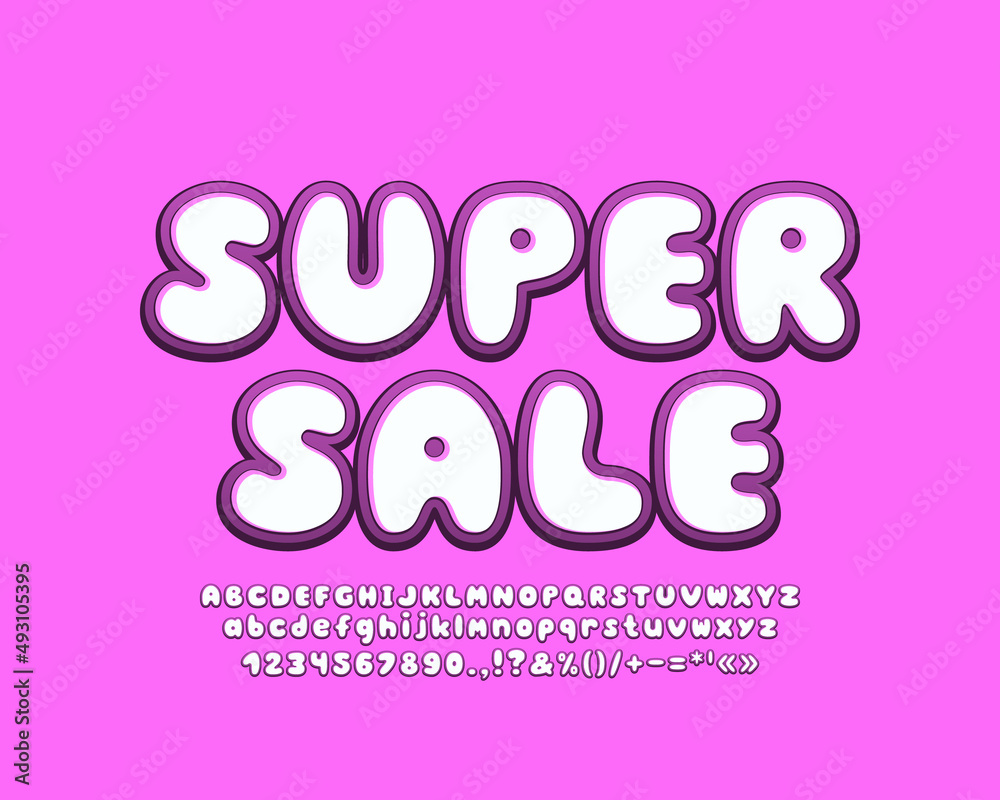 Bright sign Super Sale with cartoon text on pink