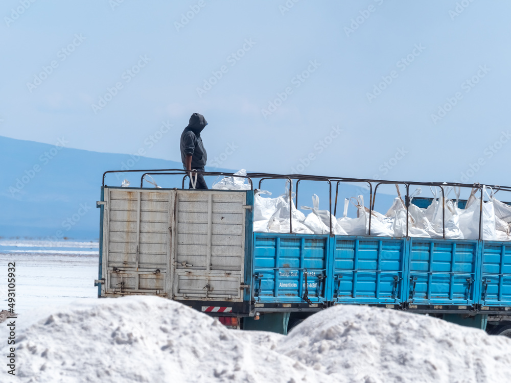 Fototapeta premium Mining near Salinas Grandes, Jujuy and Salta, Argentina. Its rich lithium, sodium and potassium mining potential faces opposition from indigenous communities and environmental activists.