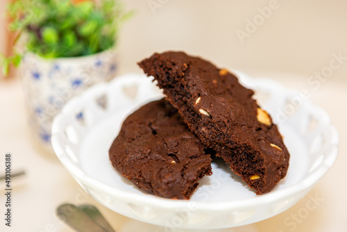 chocolate cookies on a plate.