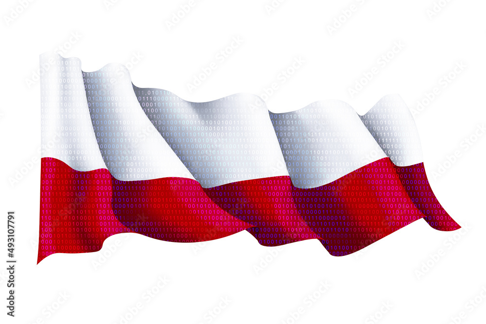 Flaga polska, cyfryzacja, informatyka, hakerzy  - obrazy, fototapety, plakaty 