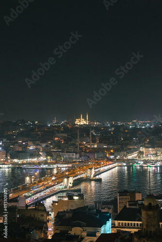 Istanbul night view. Istanbul at night from Galata Tower. Travel to Turkey