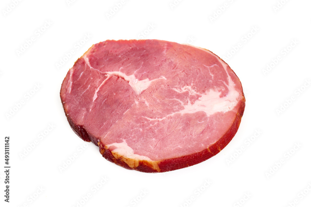 Antipasto meat, cold smoked ham, isolated on white background. High resolution image.