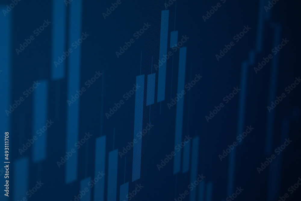 Stock market exchange chart graph closeup. Trading candle sticks on screen