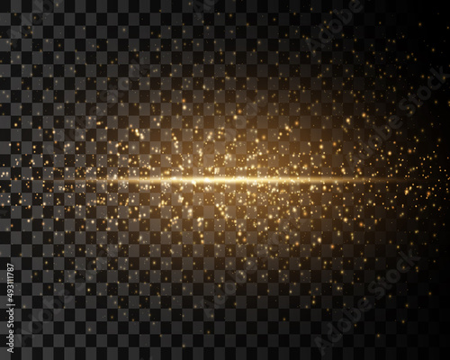 Gold line of light. Magic glow, particles of light, sparks. Glowing line png. Vector image.
