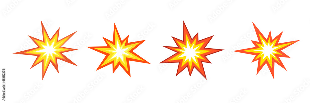 Set of explosions icon with fire. Flat simple vector illustration with place for text Set of explosions icon with fire. Flat simple vector illustration with place for text