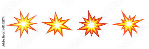Set of explosions icon with fire. Flat simple vector illustration with place for text