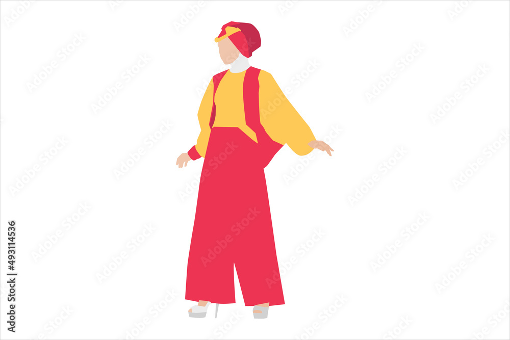 Vector illustration of muslim women posing on the sidewalk