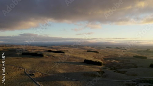 Above French Lowland by Drone at Sunrise With Clouds
