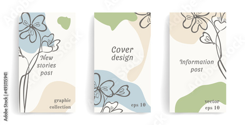 Beautiful vector floral template in pastel colors for social media posts, stories, banners, mobile apps, web, advertising. Design layout with copy space for text. Soft green, blue, beige