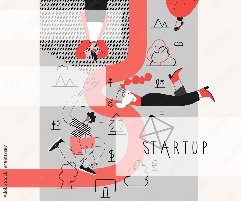 Vecteur Stock Startup illustration. Flat line vector modern concept ...