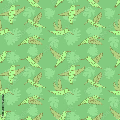 Wallpaper Mural Hand drawn tropical hummingbirds seamless pattern. Perfect for T-shirt, textile and print. Doodle illustration for decor and design. Torontodigital.ca