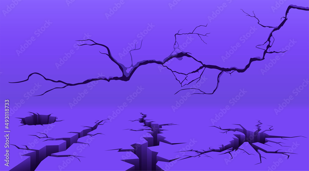 Cracks set. A rift in the ground. Disaster or destruction and ...