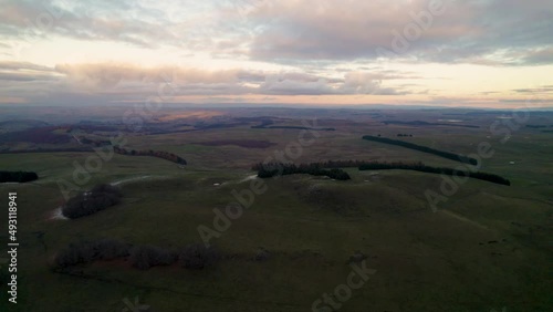 French Lowland in Autumn by Drone Under Cloudy Sky