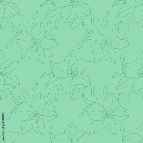 Lily blue pattern. Hand-drawn flowers for wedding, wrapping paper and textiles.