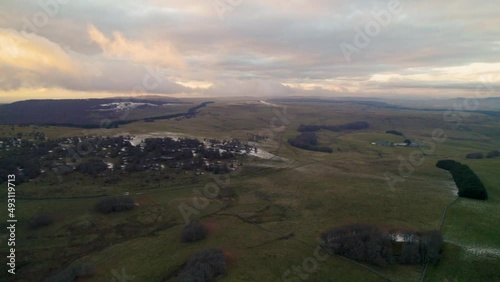 Panoramic of Autumn Lowland With Grass Meadows by Drone