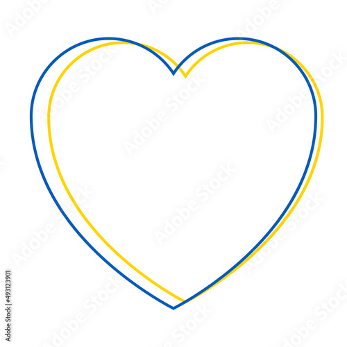 Flag Ukraine isolated vector illustration. Heart blue and yellow color. Stop war.