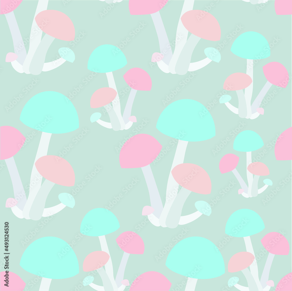 Mushroom pink blue seamless pattern on grey stock vector illustration for web, for print Mushroom pink blue seamless pattern on grey stock vector illustration for web, for print