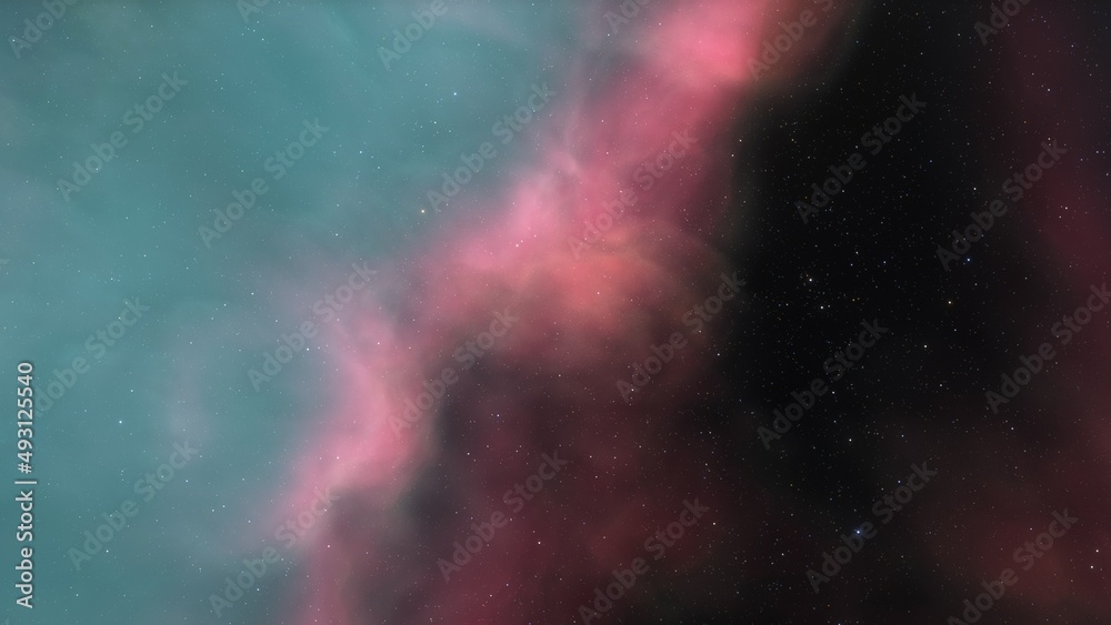 colorful space background with stars, nebula gas cloud in deep outer space, science fiction illustrarion 3d illustration