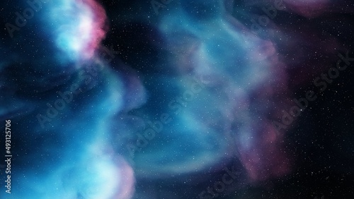 colorful space background with stars, nebula gas cloud in deep outer space, science fiction illustrarion 3d illustration © ANDREI