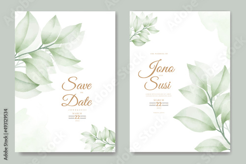 Watercolor floral leaves wedding invitation card