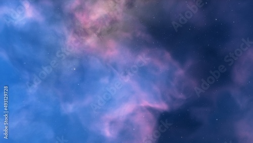 Space background with stardust and shining stars. Realistic cosmos and color nebula. Colorful galaxy. 3d illustration