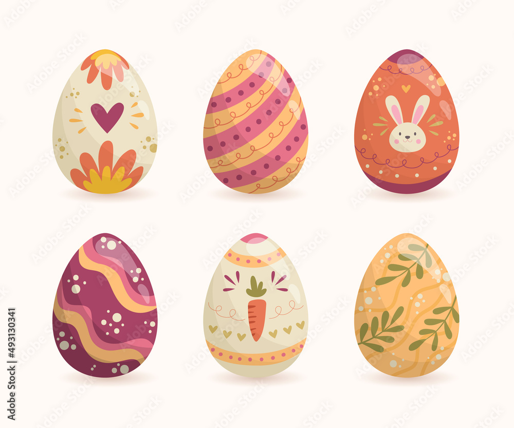 Easter colourful eggs collection. Decorative vector elements collection