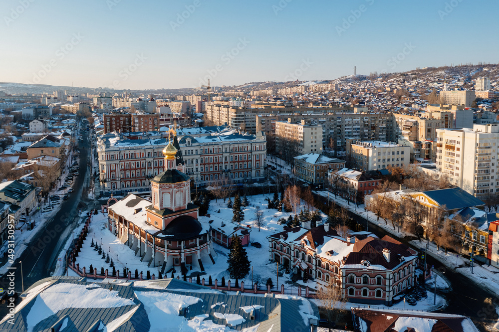 Aerial view of Saratov in winter