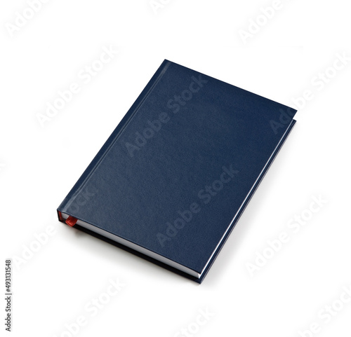 luxury Leather Agenda Diary Notebook with pen holder isolated on white background. In stationery, diary or appointment book is small book containing a main diary section with space for each day photo