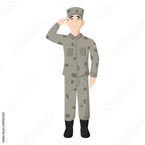 Isolated happy veteran soldier cartoon doing a salute Vector