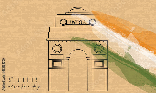 Outline of the Indian gate Arc on a colored happy india independence day Vector