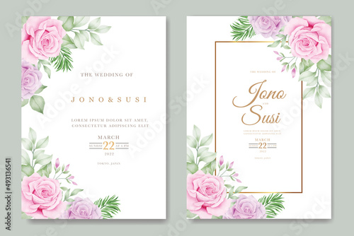 Watercolor floral leaves wedding invitation card