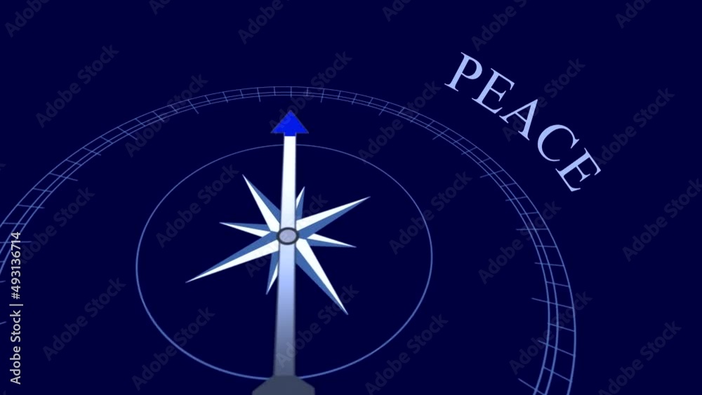 Compass arrow rotating on the blue background near the word Compass arrow rotating on the blue background near the word