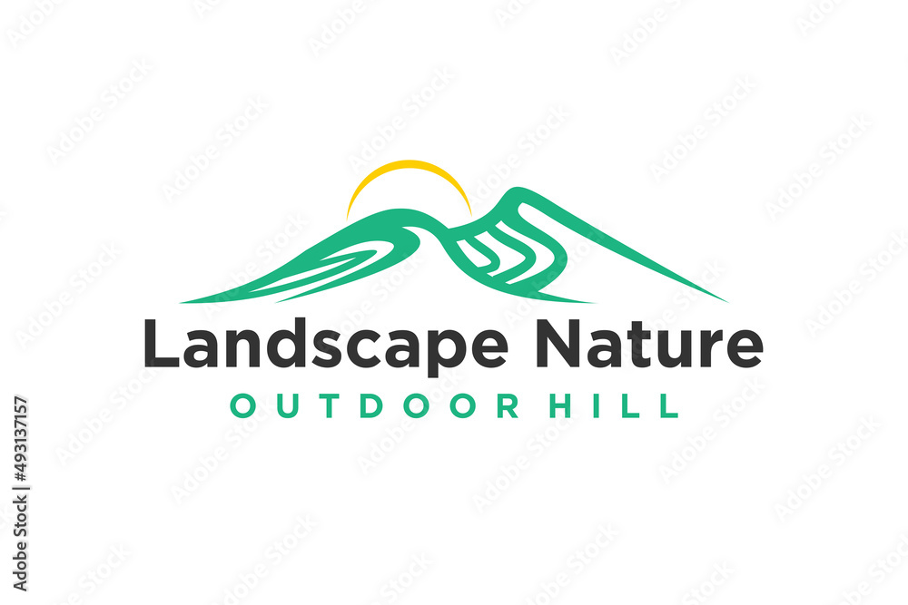 Minimalist Landscape Hills Mountain Peaks Vector logo design
