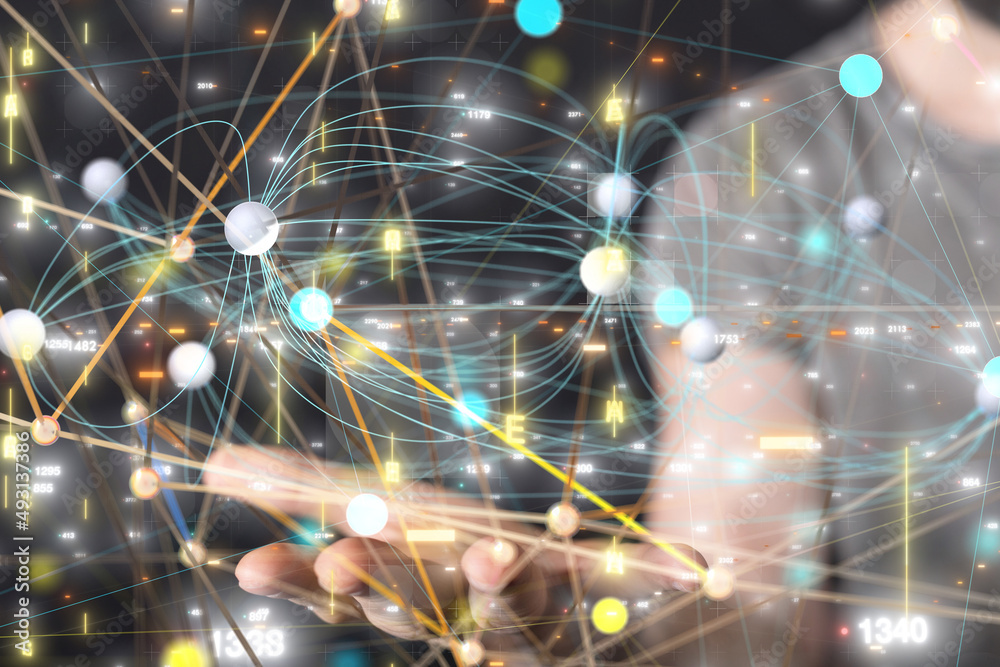 Global network. Blockchain. 3D illustration. Neural networks and artificial intelligence. Abstract Global network. Blockchain. 3D illustration. Neural networks and artificial intelligence. Abstract