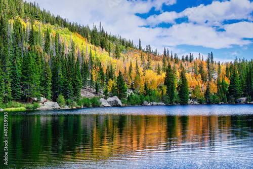 Autumn scenic at Bear Lake in Rocky Mountain National Park Colorado