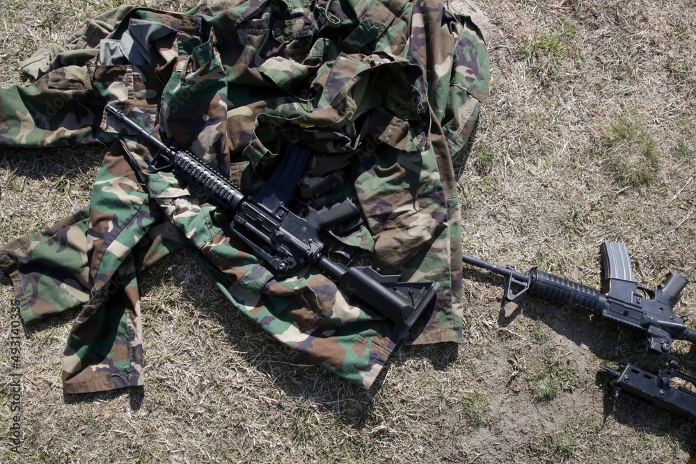 Rifles on the ground. War concept. Rifles on the ground. War concept.