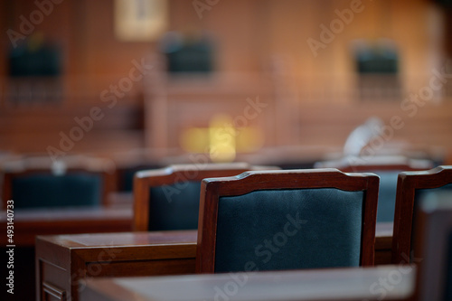 Fototapeta Table and chair in the courtroom of the judiciary