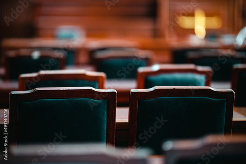 Table and chair in the courtroom of the judiciary photo