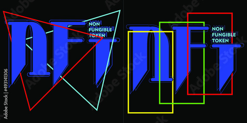set of two abstract lettering of the logo of a non-fungible token on a dark background