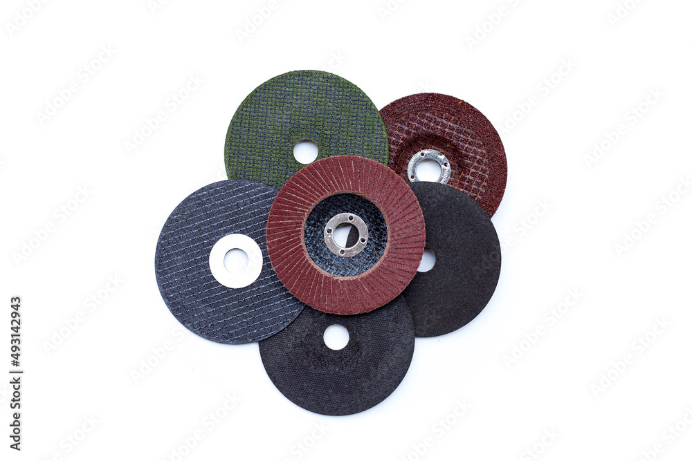 Sanding discs on white backgroun, Angle grinder tool Sanding discs on white backgroun, Angle grinder tool