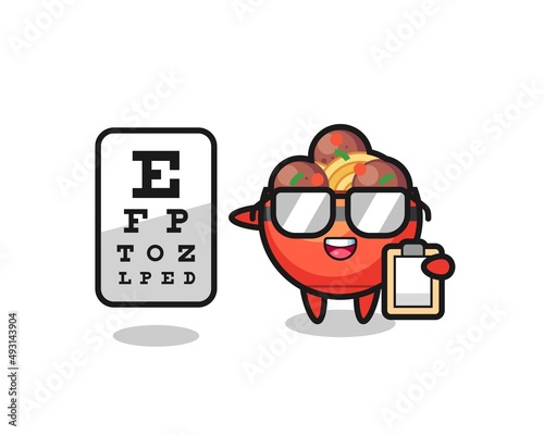 Illustration of meatball bowl mascot as an ophthalmology